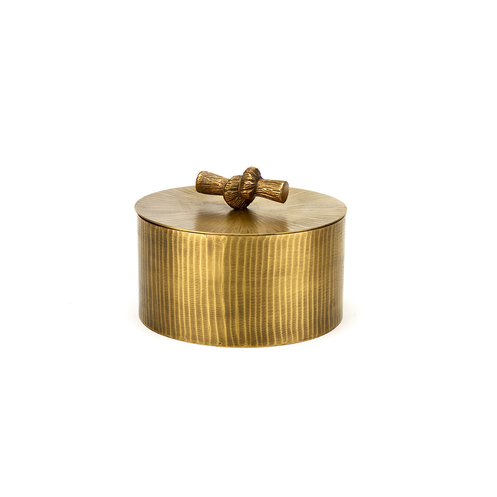 METAL BRASS VOTIVE IN STRIPE FINISH WITH LID AND KNOT LARGE - BOIS SACRE