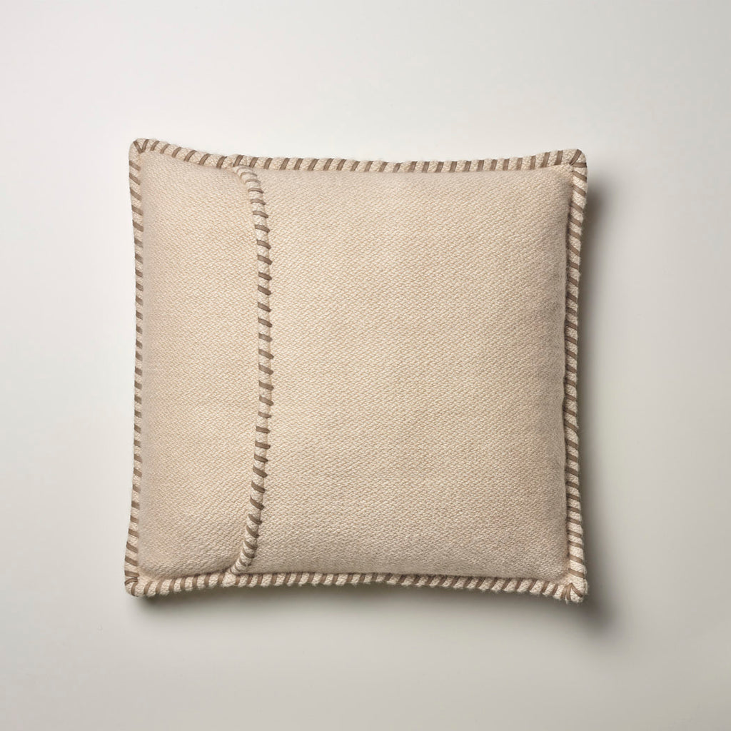 CASHMERE PILLOW WITH LEATHER DETAIL · SAND