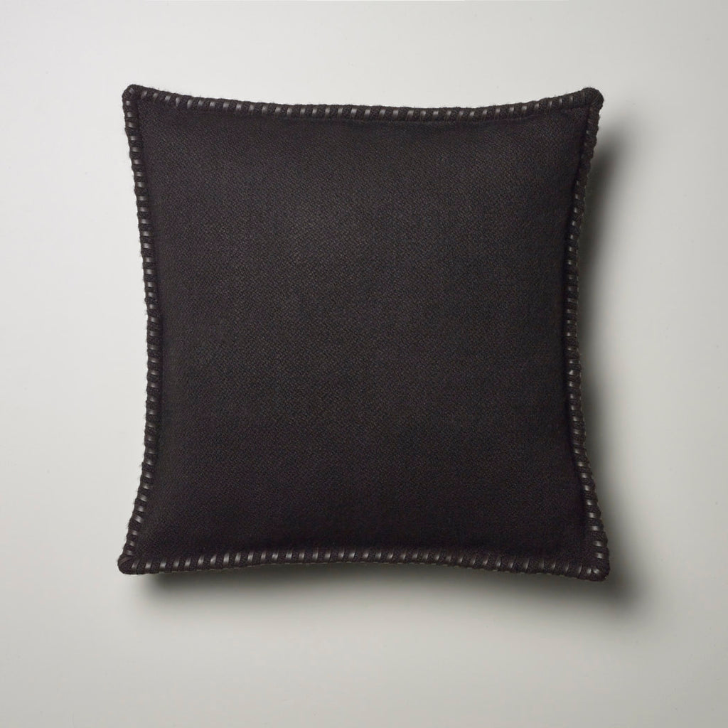 CASHMERE PILLOW WITH LEATHER DETAIL · CHOCOLATE