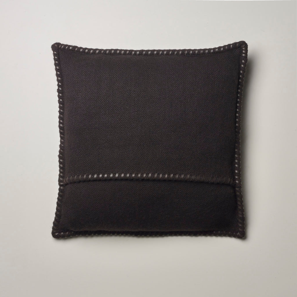 CASHMERE PILLOW WITH LEATHER DETAIL · CHOCOLATE