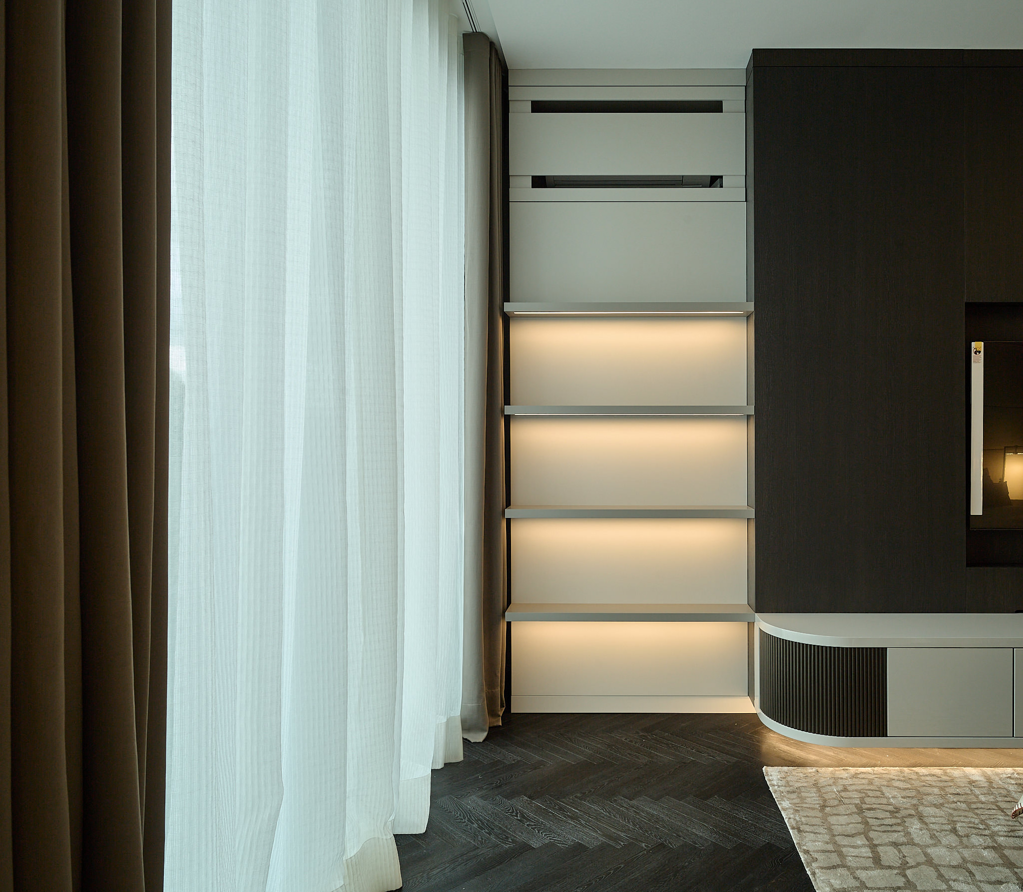Penthouse M — Lit shelving curtain