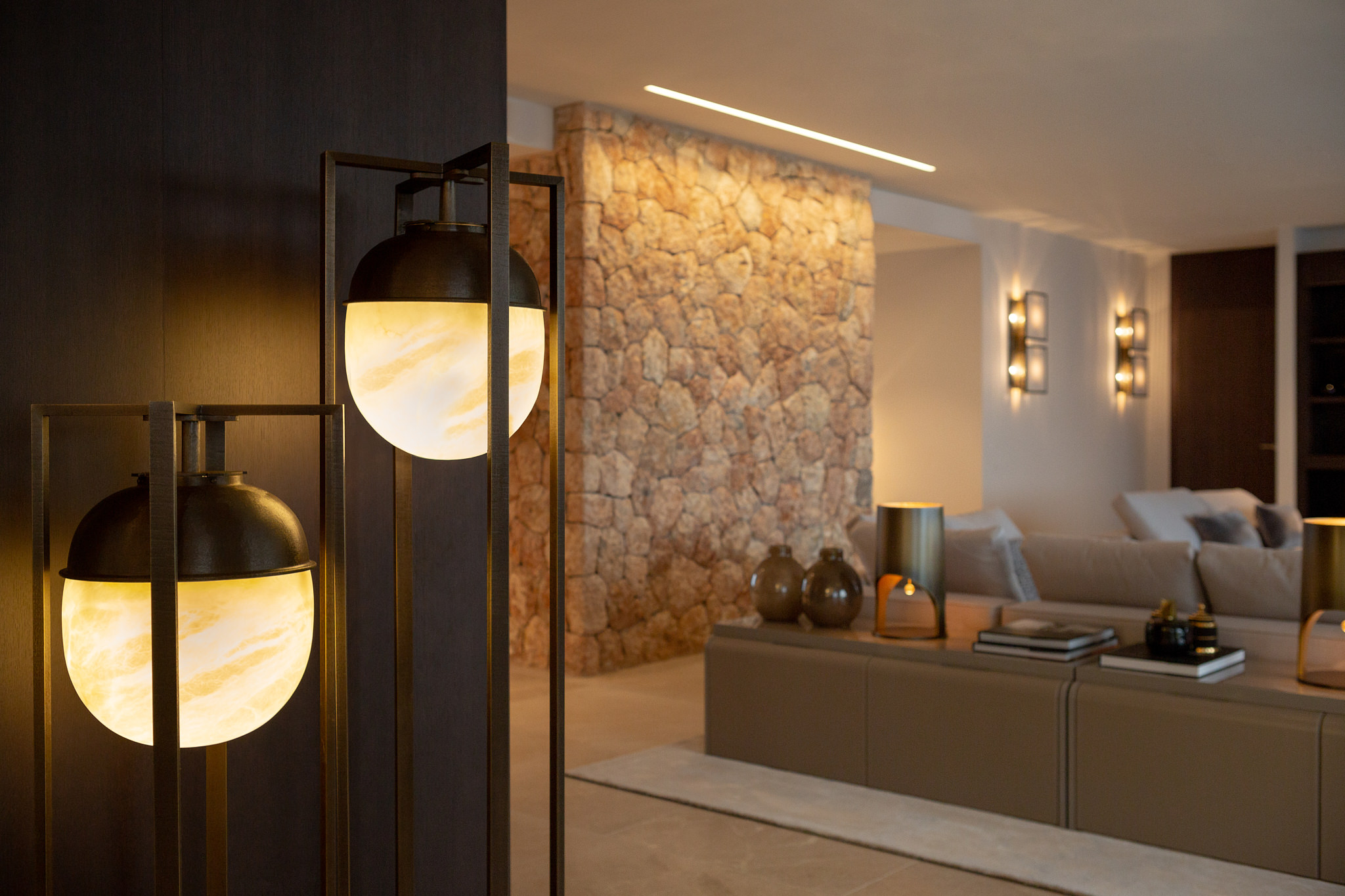 Penthouse CA — Stone stairs skylight